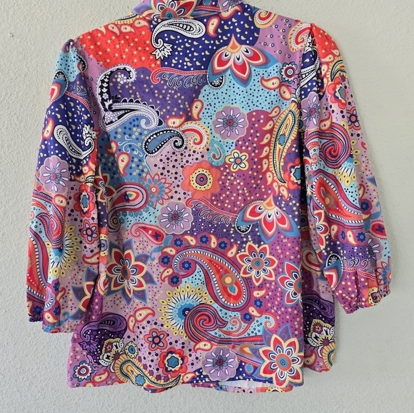 Shein Paisley Shirt Womens Sz M Mixed Print Button Up Blouse Colorful Bohomeim - Picture 13 of 13